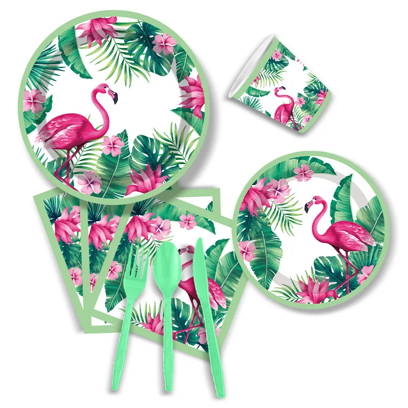 

Hawaii Flamingo Party Disposable Tableware Set Palm Leaf Pink Flamingo Paper Plates Napkins Cups Happy Aloha Luau Party Supplies