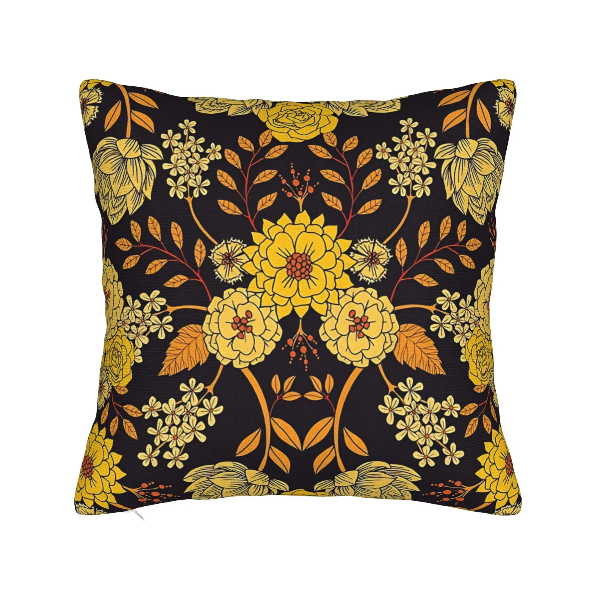 Yellow Orange Navy Blue Dark Floral Pattern Pillow Cover  Comfy Cushion Cover Funny Pillow Case For Sofa Couch Bed Living Room