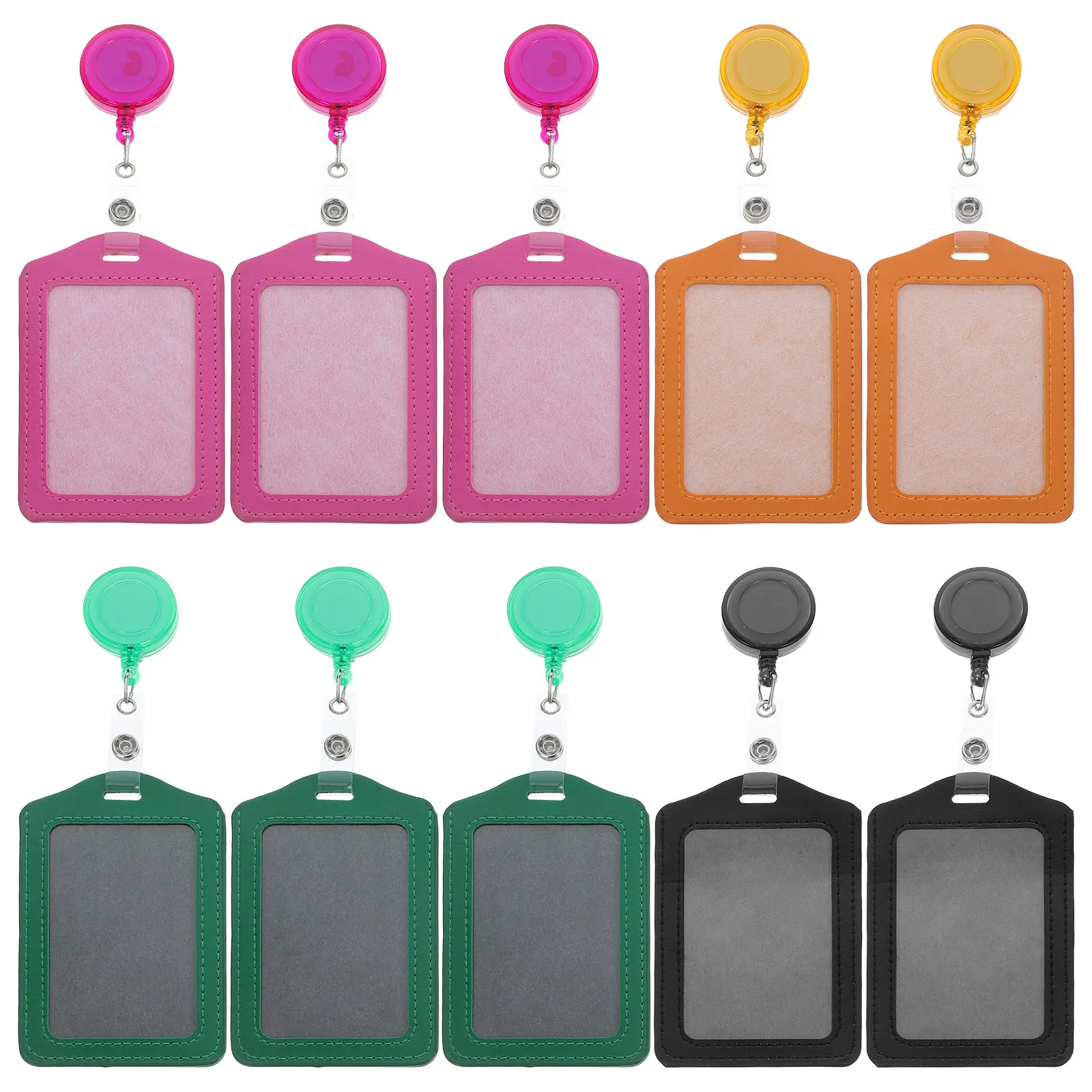 10Pcs PU Vertical Id Holder Clear Window Badge Case for Business Cards Id Cards Passes Badges Secure Easy Insert Remove