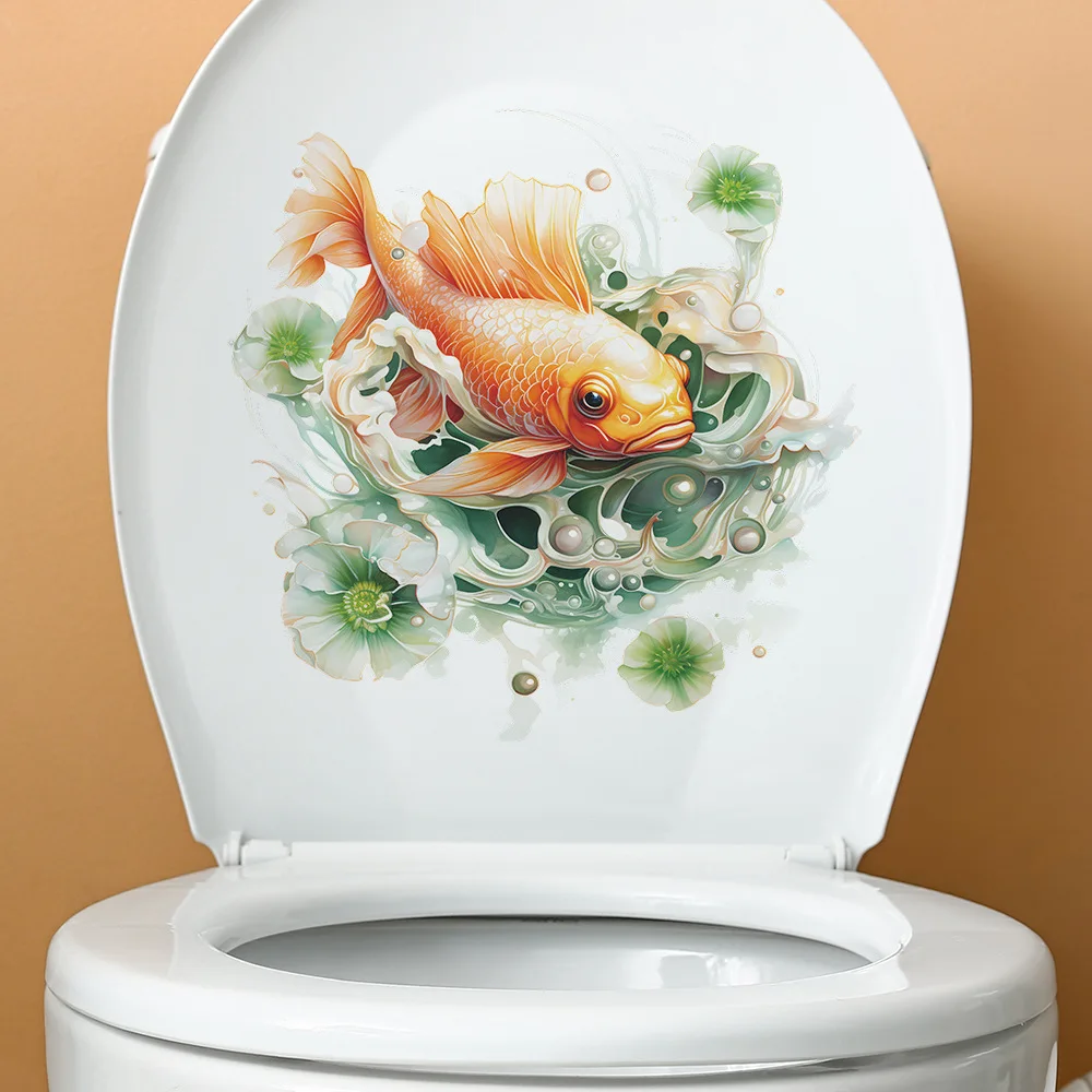 Self-Adhesive Water Ripple Lotus Leaf Koi Toilet Wall Stickers Home Decorative Bathroom Decals AA578