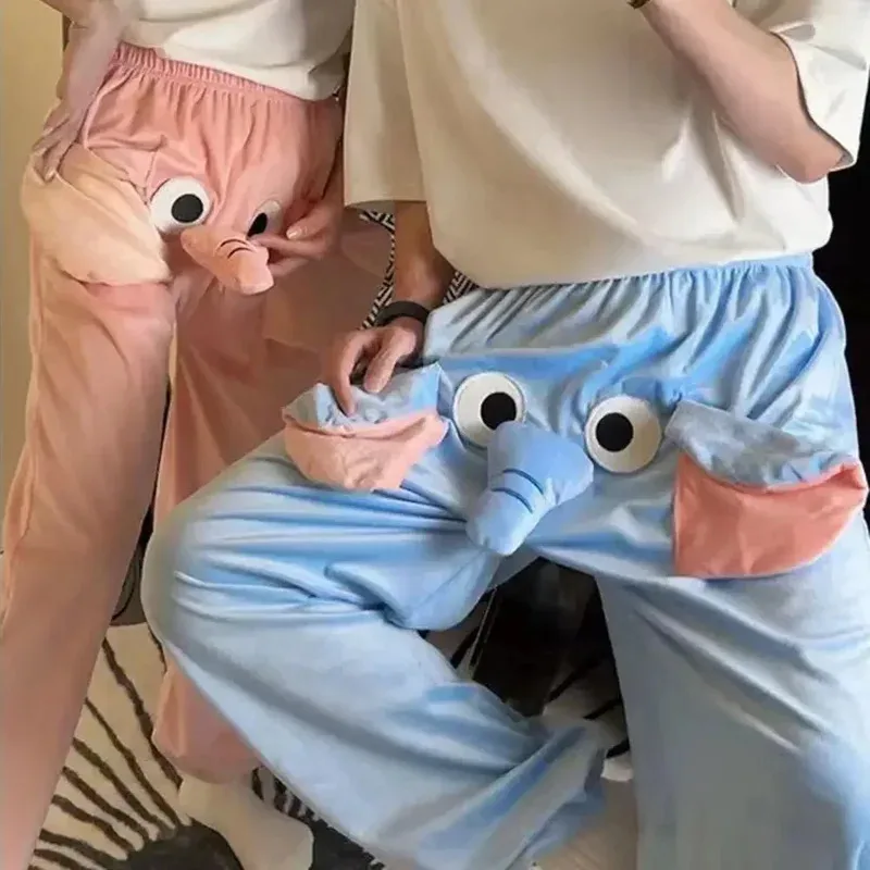 DY20 漫画象パジャマパンツ、女性と男性用、ワイドレッグ、ウエストゴム、ミッドライズラウンジパンツ、Clothing25