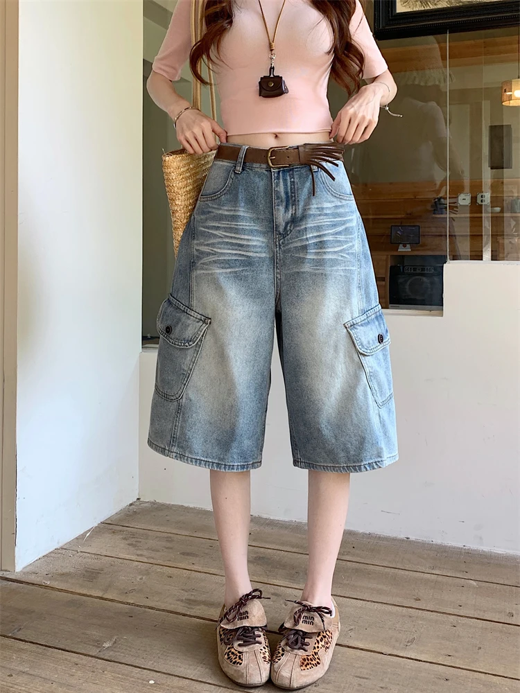 

Retro American Blue Washed High Waist Women's Jeans Summer Slim Straight Leg Wide Leg Pants Casual Style High Waist Jeans