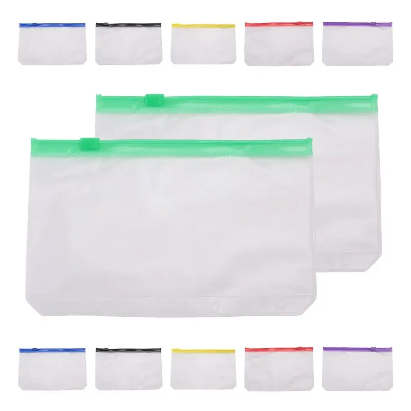Ingenious-12Pcs A6 6-Hole Binder Pocket Waterproof PVC Budget Envelopes Zipper Binder Pouches For Notebook Planner Journey Binde