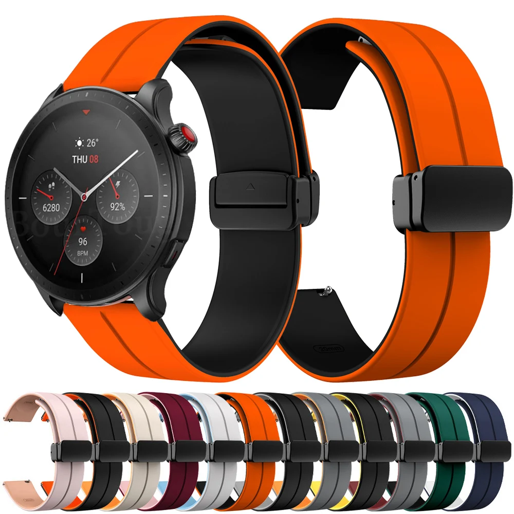 

Магнитная Складная Пряжка Двухцветный силиконовый ремешок для Amazfit GTR 4 Ltd Edition GTR 3 Pro 2 2e Stratos GTS приятный для кожи мягкий ремешок