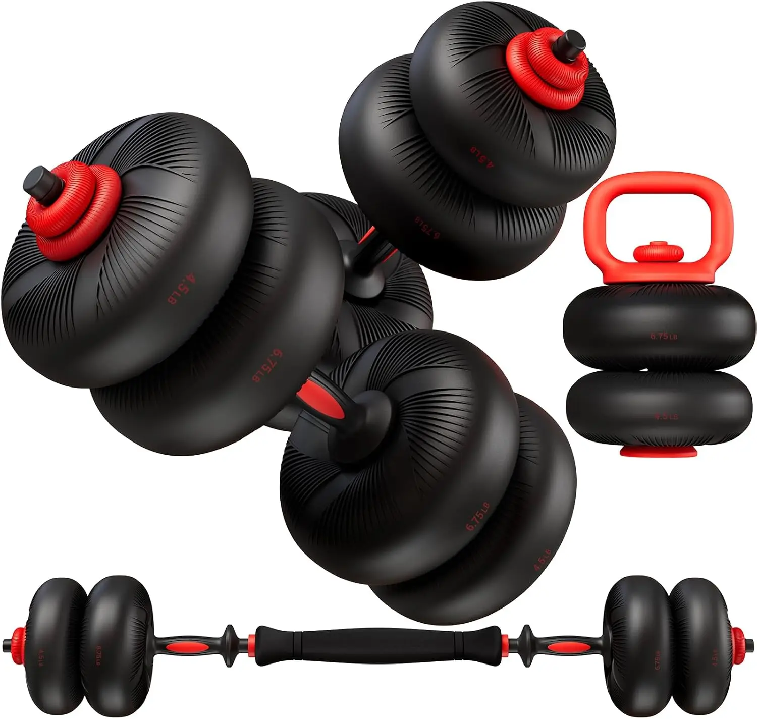 Adjustable Dumbbell Set, Soft PVC Coated, 45/67lbs, 4-in-1 for Home Gym, Space Saving, for Men/Women