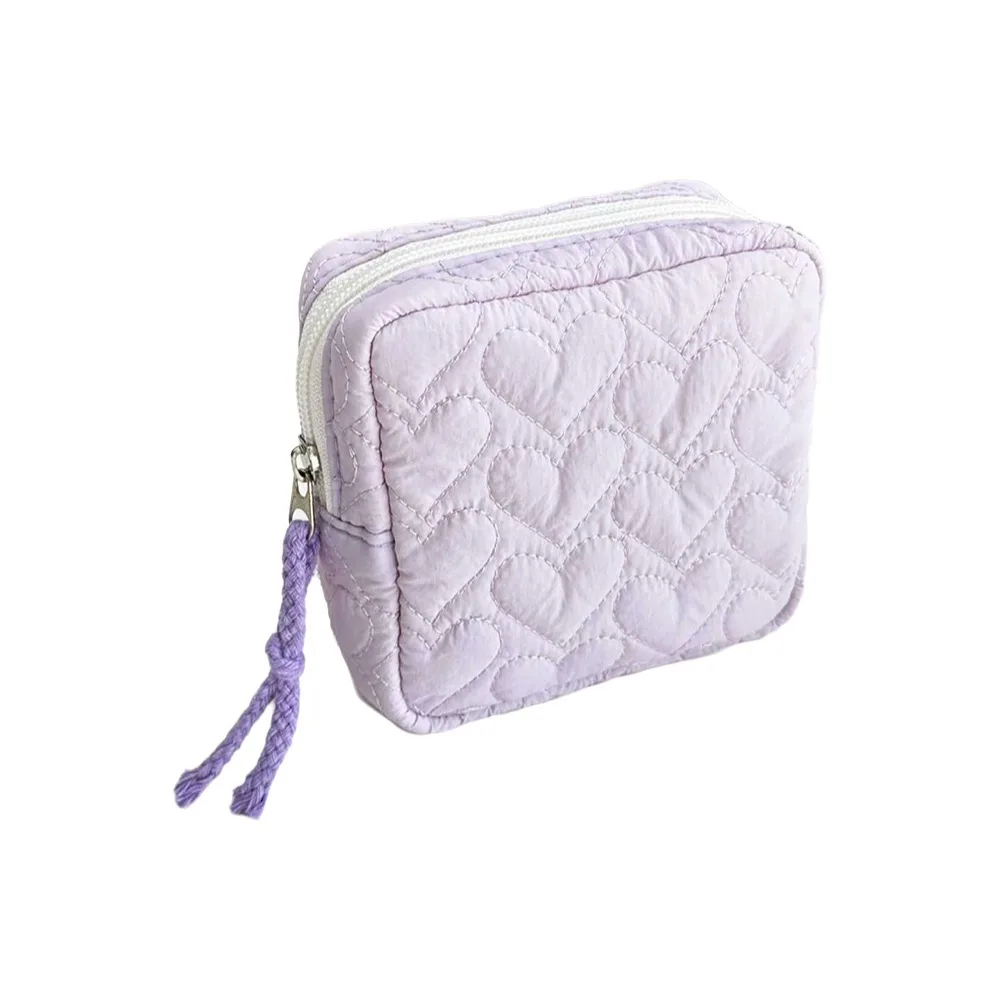 Zipper Closure Portable Cosmetic Bag Compact Soft Fabric Travel Toiletry Pouch Quilted With Lanyard Mini Makeup Pockets Portable