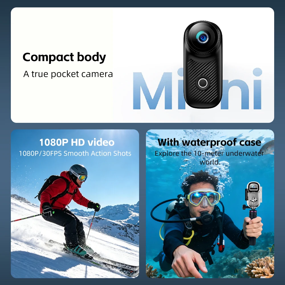 1080P HD Waterproof Mini Thumb Action WiFI Camera With Magnetic Lanyard Family Entertainment Records Pet's First-Person View NEW