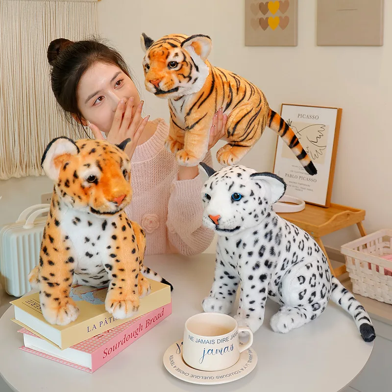 20/25/30 ซม.จําลอง Tiger Plush ตุ๊กตาคุณภาพสูงเหมือนจริงเสือดาว Lion Plush ของเล่นตกแต่งบ้านของขวัญเด็ก