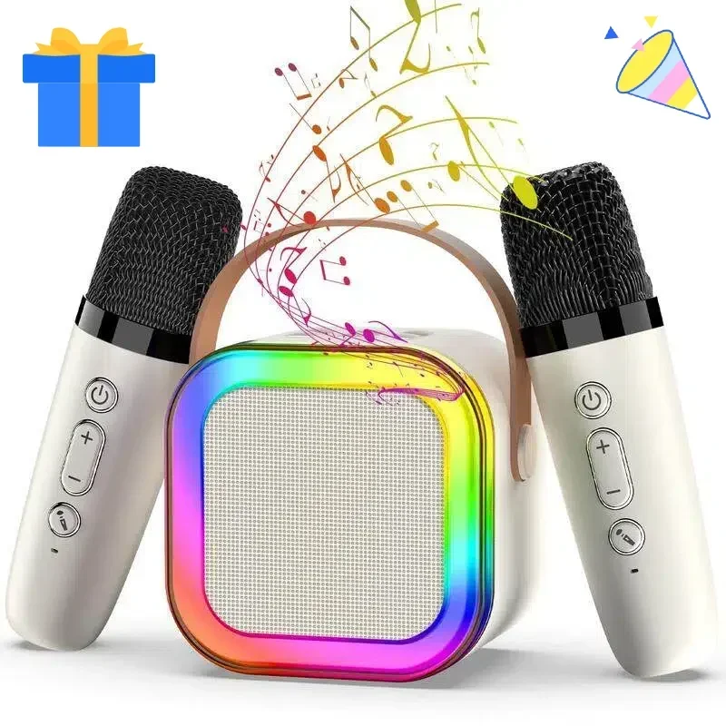Kid-Loved RGB Karaoke Machine with 2 Wireless Mics Bluetooth 5.3 Hi-Fi Speaker Portable Home KTV Gift