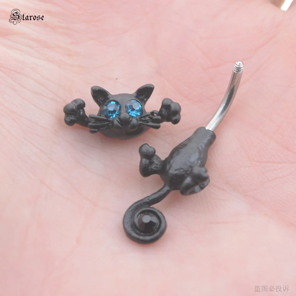 أقراط مجوهرات للرقص على شكل قطة بيضاء مثيرة للحفلات مزودة بزر بطن وخواتم من الكريستال للنساء