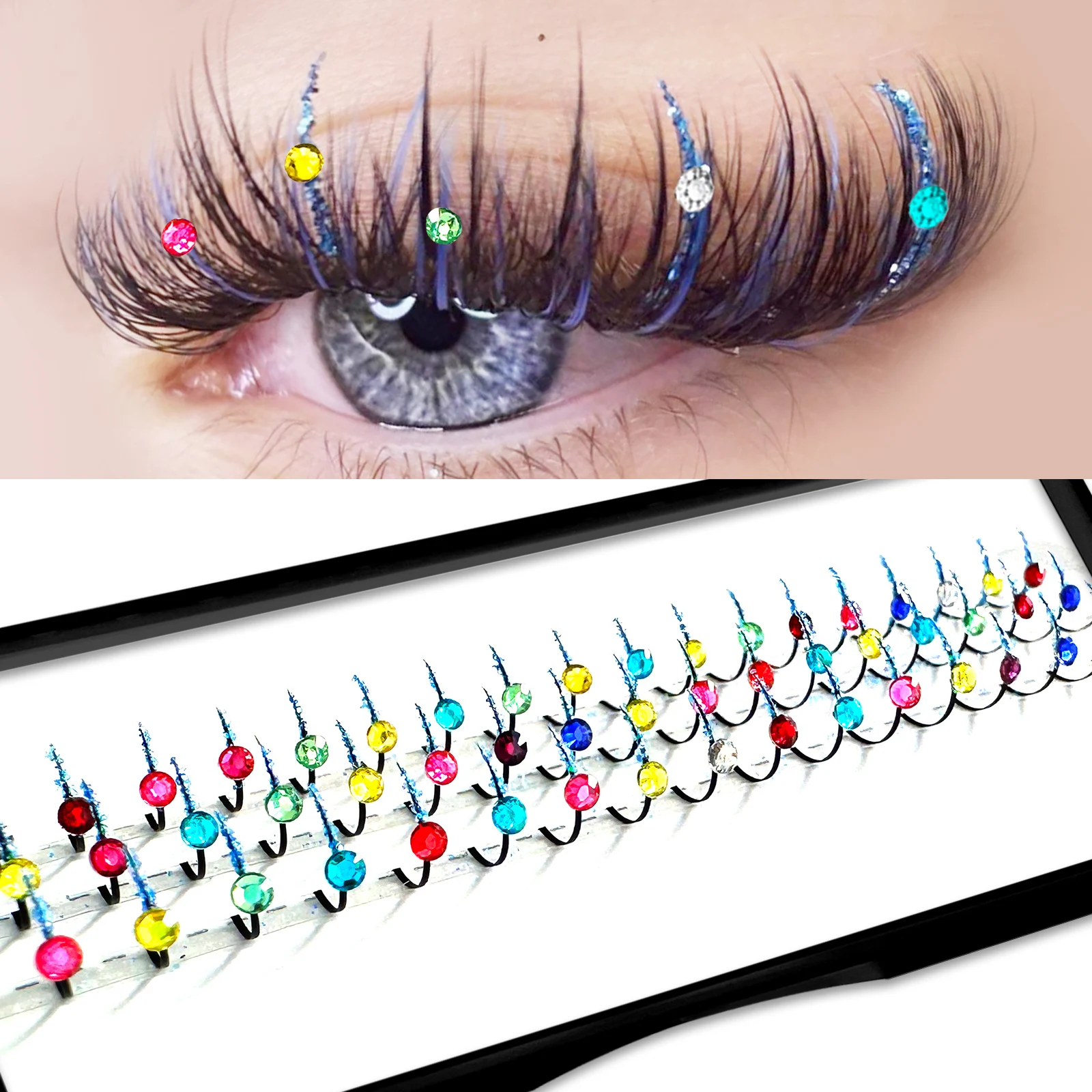 น้ําผึ้งขนตา Bright Shimmery Lashes Multicolor Glitter Fairy Lashes งานแต่งงาน Lash DIY เทศกาล Eye Tail แต่งหน้าความงาม