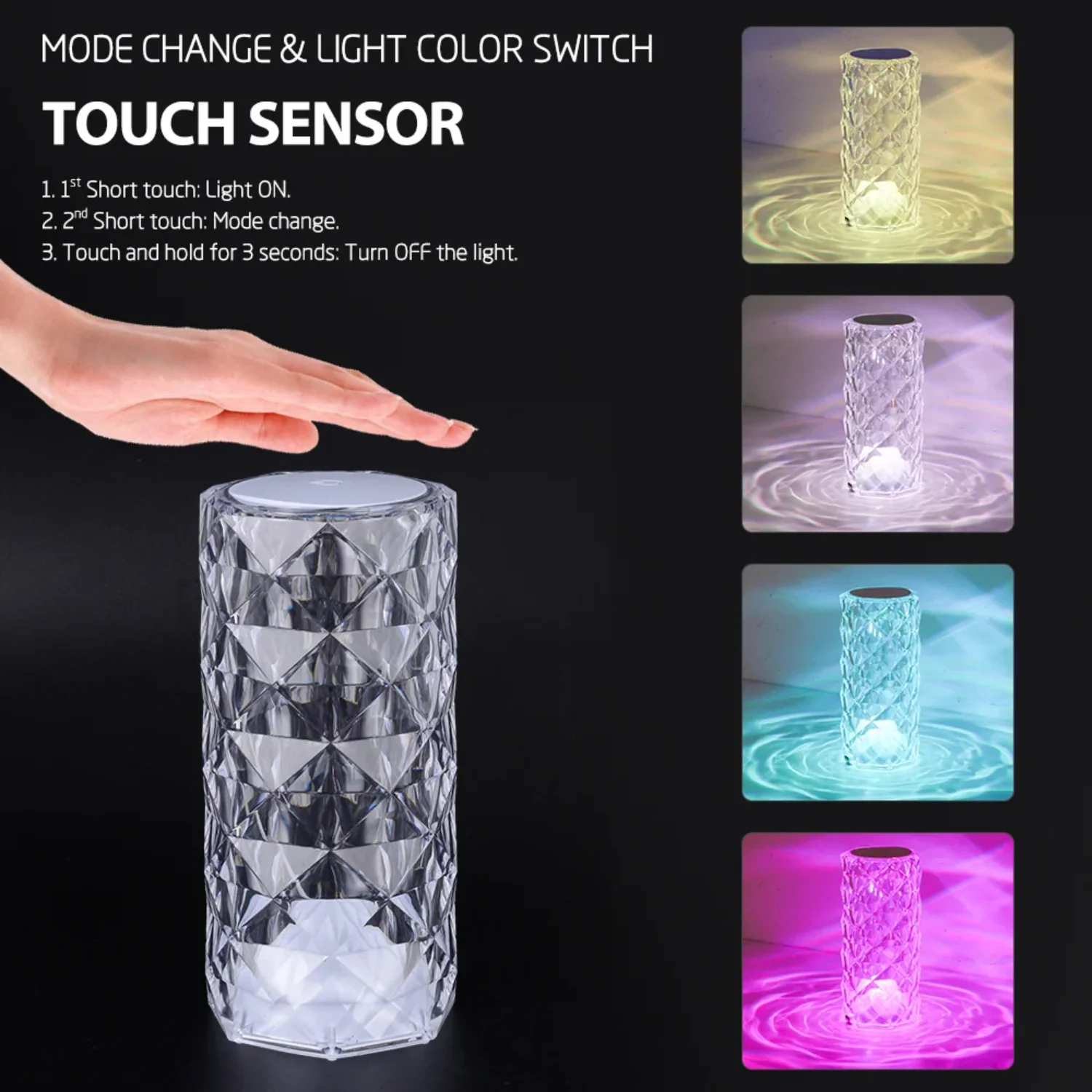 Touch Crystal Lamp 16 Color Changing RGB Night Light  USB Romantic LED Rose  Living Room Valentines Day Nightlight