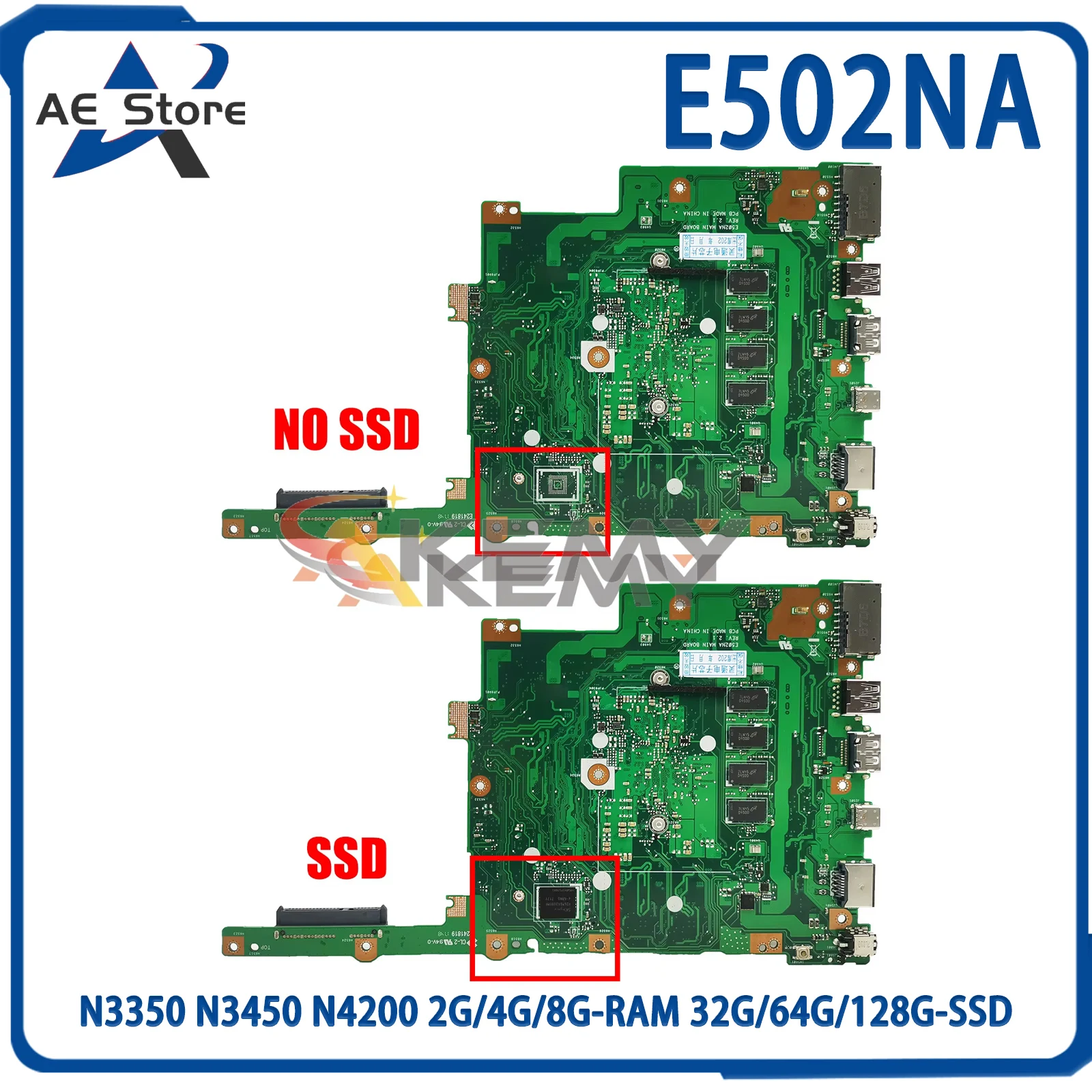 

AE E502NA Mainboard For ASUS E402NA L502NA X502NA E502N Laptop Motherboard N3350 N3450 N4200 2G/4G/8G-RAM 32G/64G/128G-SSD