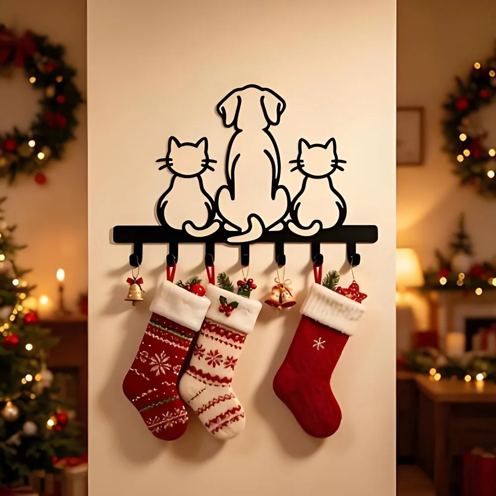 CIFBUY Cute Puppy Cat Metal Wall Art Iron Hooks Mural Plaque For Multi Rack Pet Home Organizer Daily Storage Easy Install
