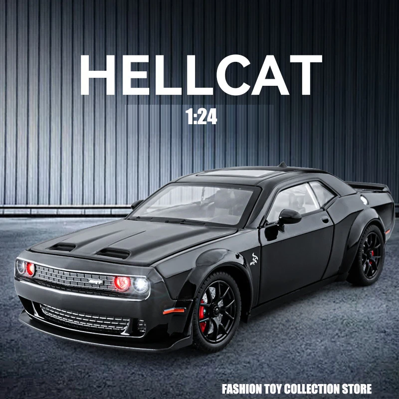 1:24 Dodge Challenger Hellcat Toy Car Die Cast Metel Cars Toy Pull Back Hellcat Model Cars with Sound and Light Hellc for Kids