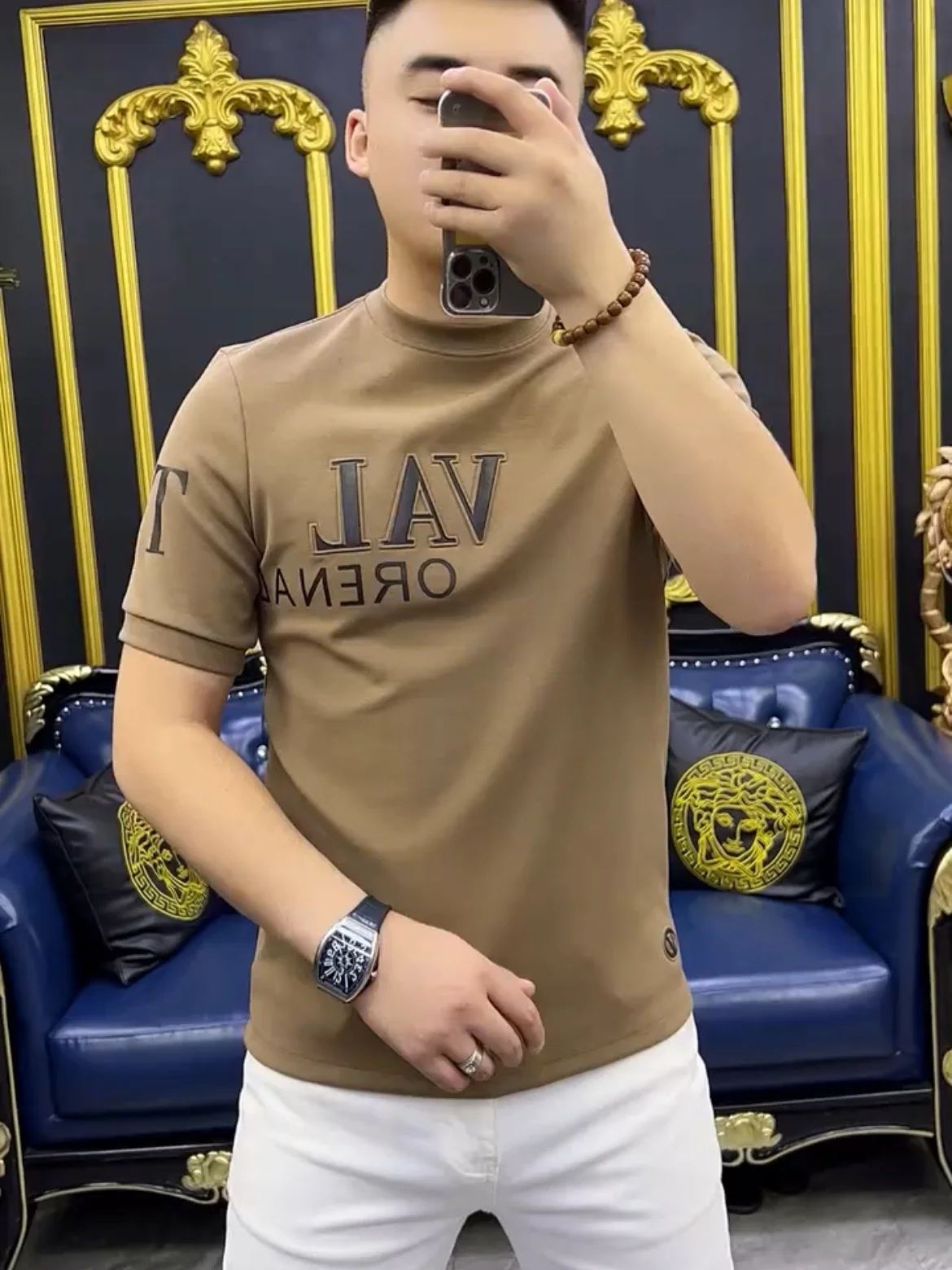 

Men's Spring ort Sve T-irt Elastic Base Layer Slim Fit Trendy Print Modern Sle round Ne Letter Pattern Casual Top