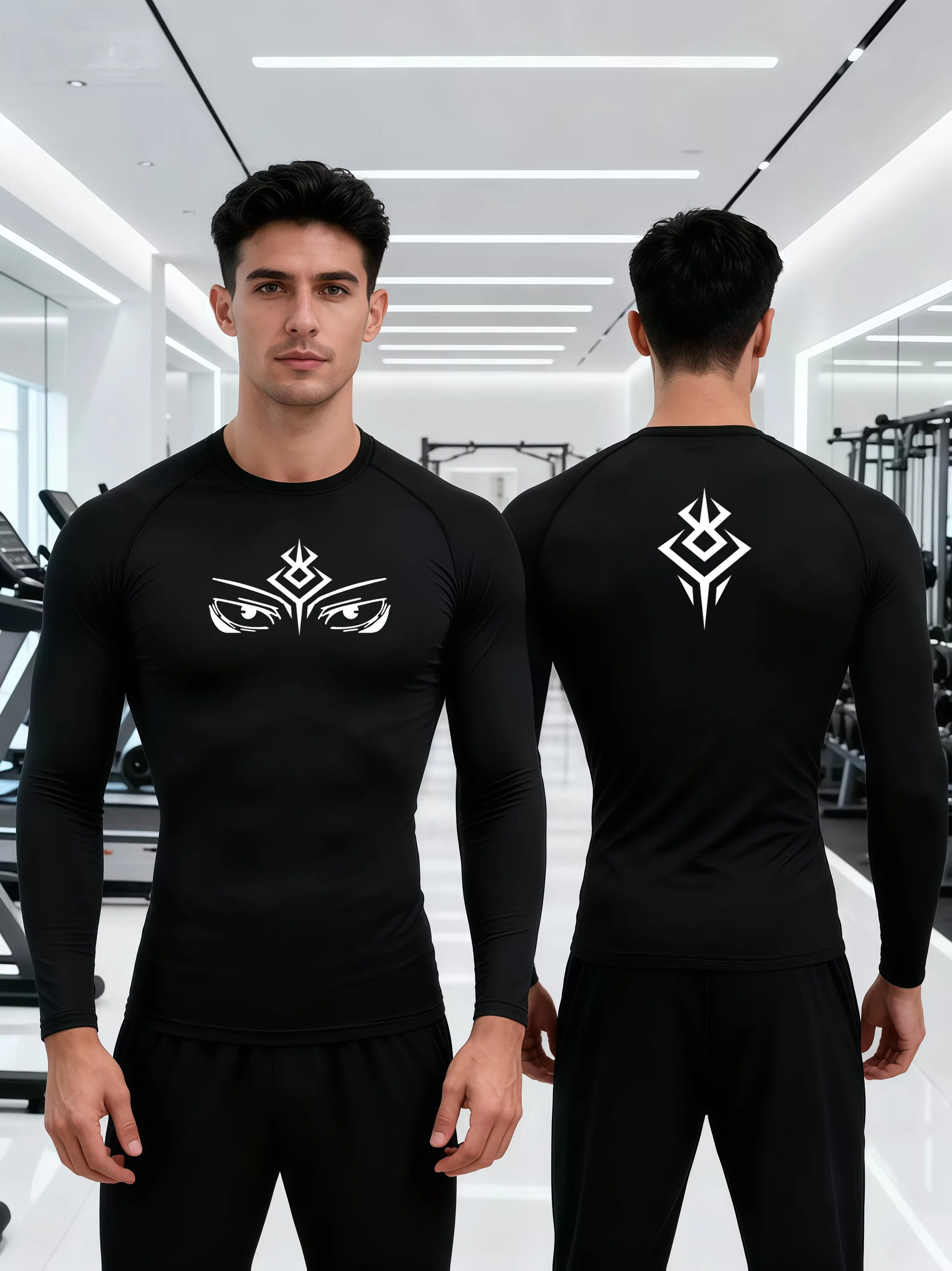 Men's high elasticity tight fitting quick drying long sleeved autumn and winter fitness training suit, basketball running yoga b