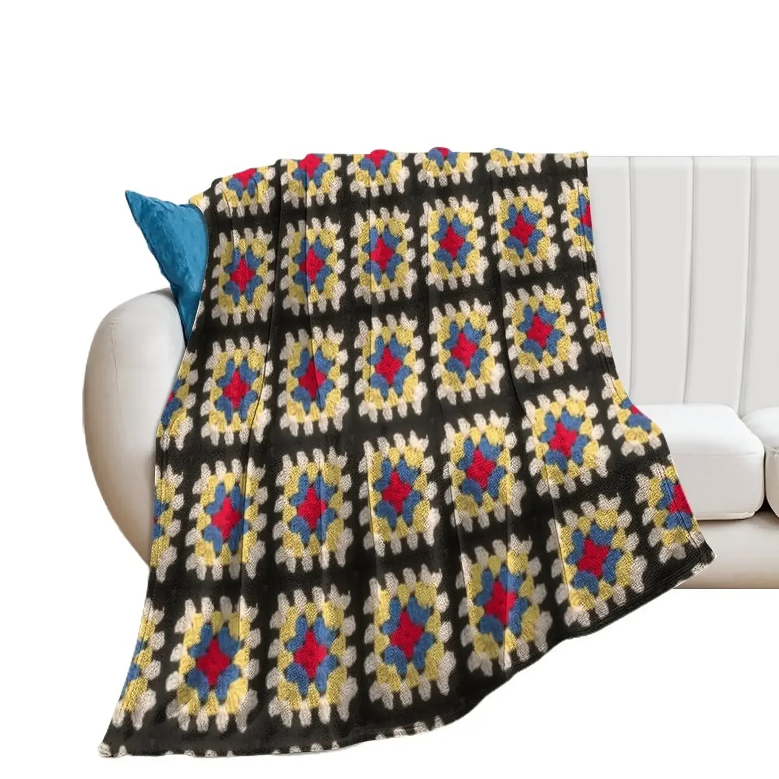 Primary colours granny square Throw Blanket Blankets For Baby blankets and throws Moving Travel Blankets