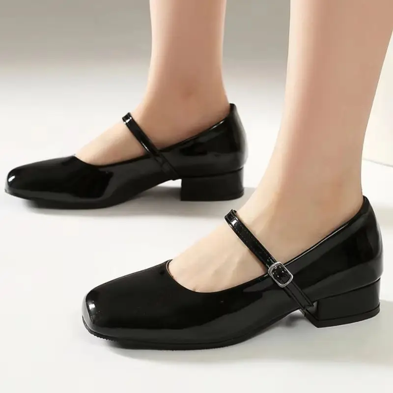 

Classic Mary Jane Shoes for Women Square Low Heel Ankle Strap Block Heel Black Party Ladies Dress Shoes