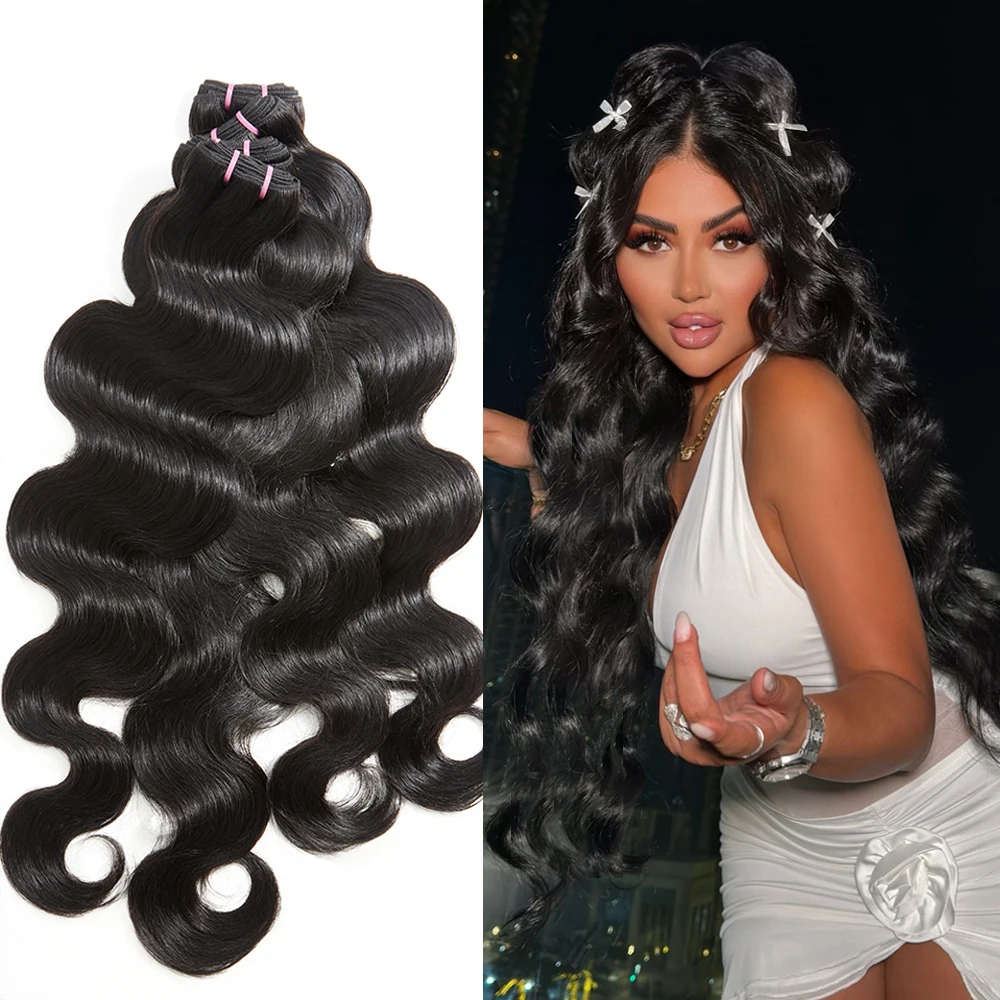 

Snwprin 12A Body Wave 4 Bundles Human Hair Natural Black 26Inch Brazilian Raw 100% Human Hair Bundles Extensions Weave For Women