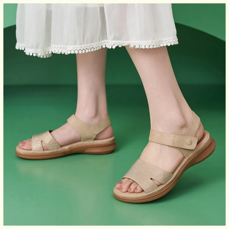 

Bohemian Beaded Flat Sandals For Women Braided Ankle Straps Back Zipper Closure Comfortable Flat Sole Ethnic Style For Summer