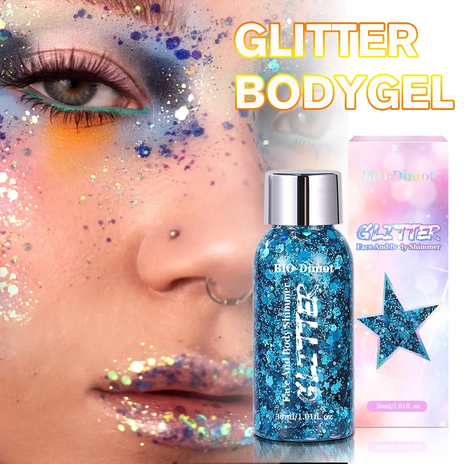 Glitter gel de longa duração espumante rosto corpo maquiagem para festival festa cosméticos cabelo olho glitter maquiagem conjunto ﻿
