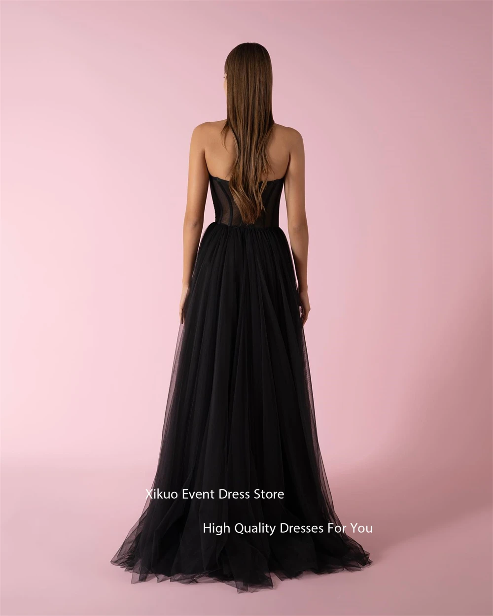 Xikuo Elegant Black Tulle Evening Dresses Sweetheart Photo Shoot Party Dresses Simple Corset Vestidos De Festa Customized