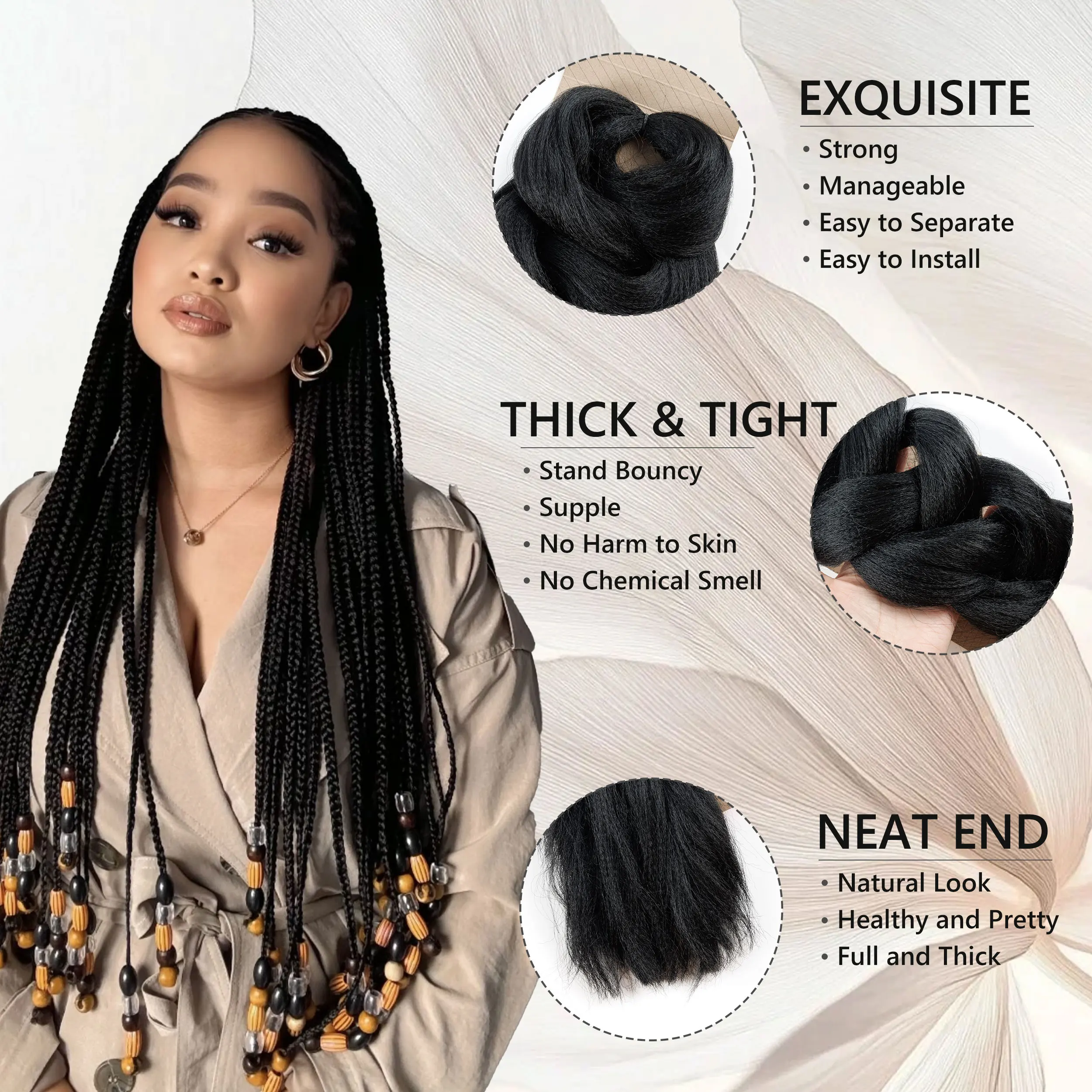 165g 82 Inch Flame Retardant Hot Water Setting Temperature Fiber Ultra Braid Synthetic Hair Extension Pre Stretch Braids