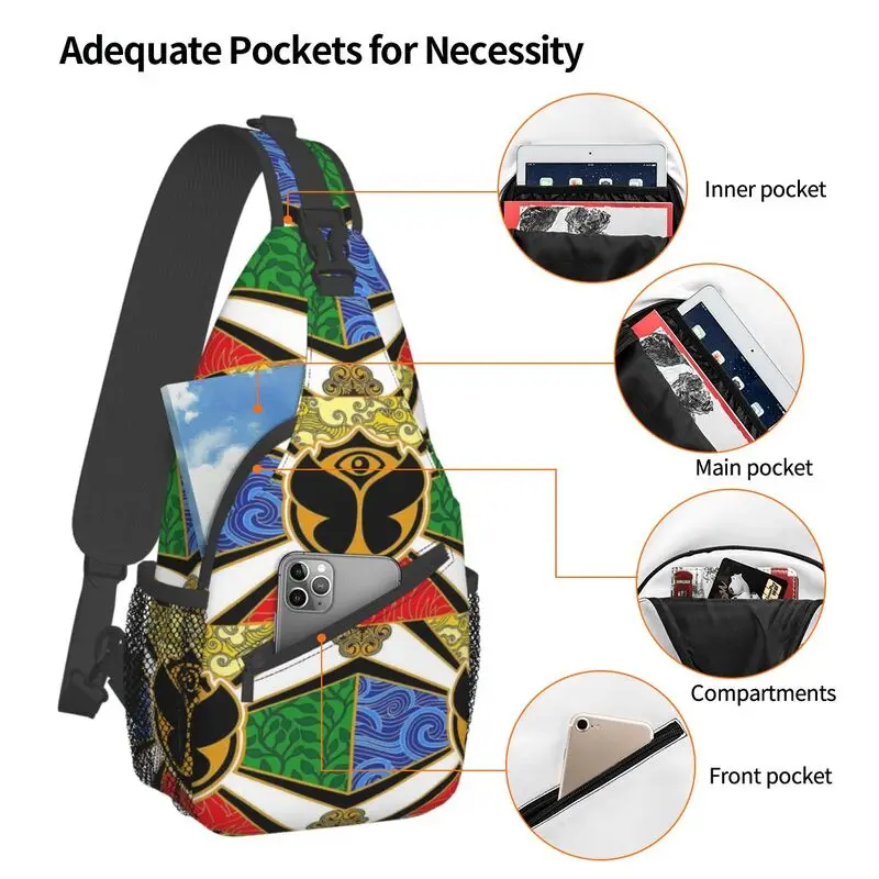 Tomorrowland Party Sling Chest Bag Custom Electronic Music Crossbody Shoulder Backpack for Men Travel Hiking Daypack