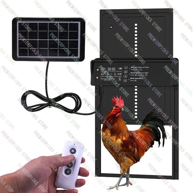 Solar Automatic Timed Chicken Coop Door  Powered and USB Charging  Sensor   4 Modes with Light