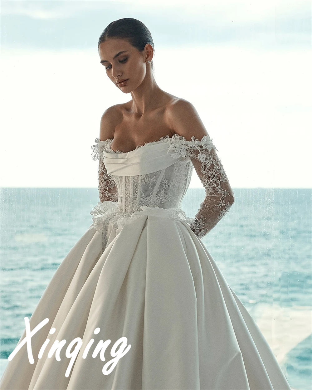 Customized Fashion Lace Wedding Dresses Dreamy Off the Shoulder Heavy Industry Wedding Dresses Lace Up Back Wedding Guest