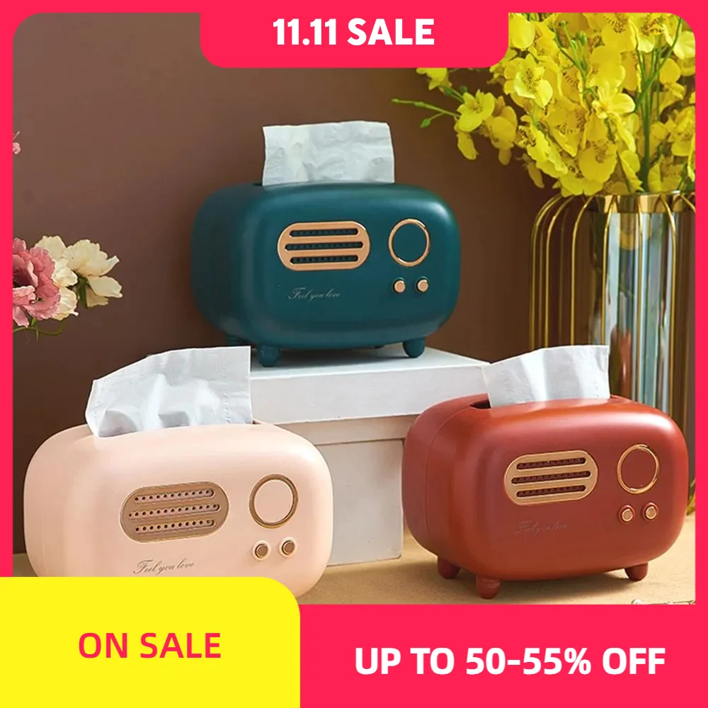 Retro Radio Model Tissue Box Desktop Paper Holder Vintage Dispenser Storage Napkin Case Organizer Wet Wipes Decoration Box