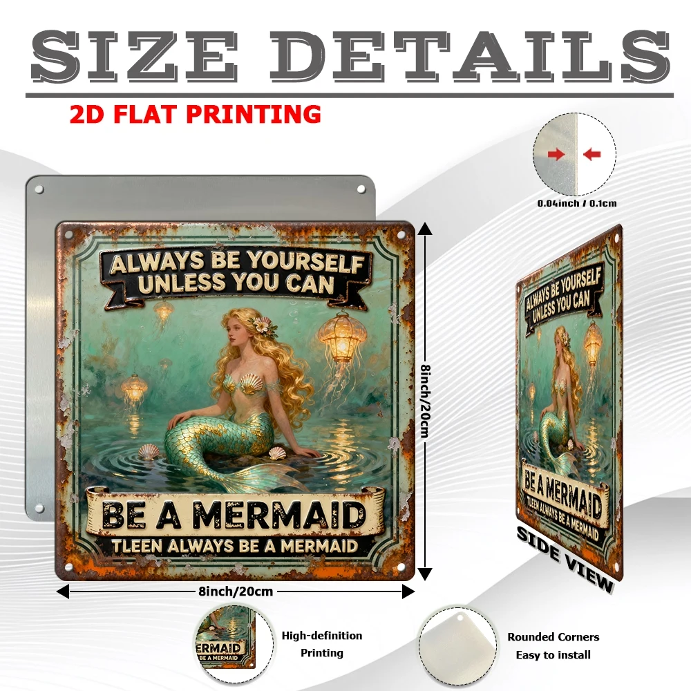 2D Flat, 1pc, Vintage Metal Aluminum Decorative Sign, Always Be Yourself Unless You Can Be a Mermaid, Retro Wall Art