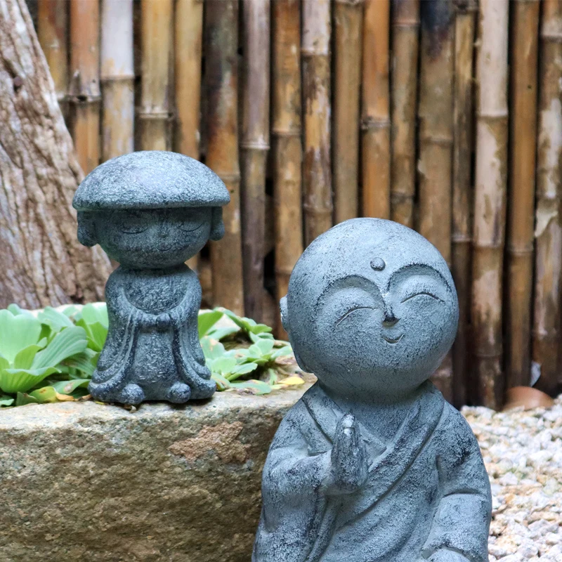 Chinese Retro Zen Little Monk Resin Ornaments Terrace Tea Room Homestay Figurines Crafts Landscape Garden Sculpture Decoration