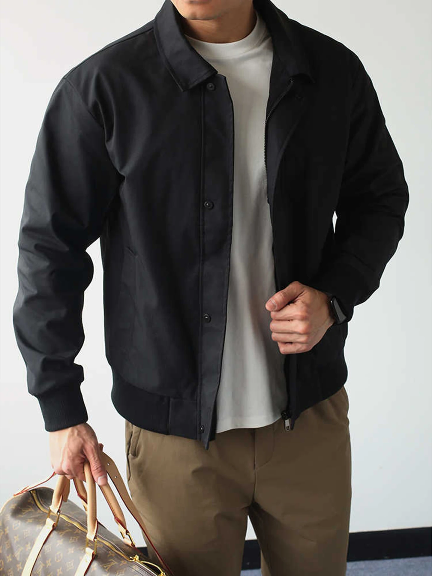 

Sli American Casual Workwear Jaet Men's Spring Autumn Flip-Collar New 2025 Haome Harrington Polyester Cotton Blend