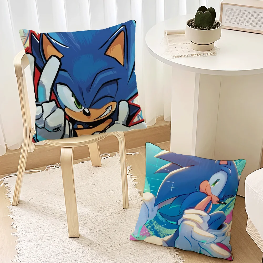 Game Pillow Case For Sofa Bedroom Living Room Office Bedside Table Backrest S-Sonic Cushion Printing Square