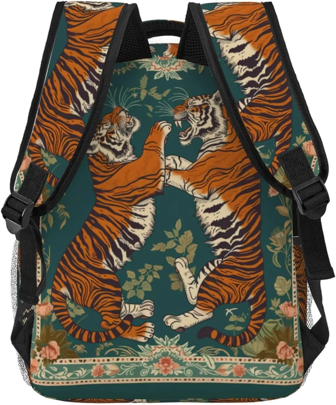 Vintage Tiger Floral Casual Backpack Lightweight Laptop Bag Daypack Fierce Big Cat Backpacks for Women Men Teens Students