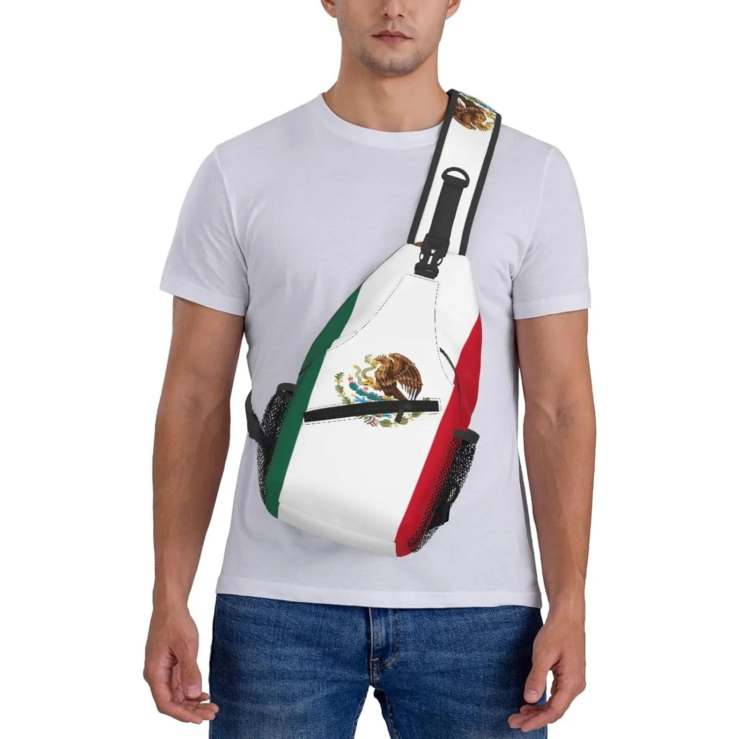 Mexico Flag Sling Bag For Women Men Mexican Patriotic Crossbody Backpack Chest Daypack Adjustable Shoulder Bag For Hiking Travel
