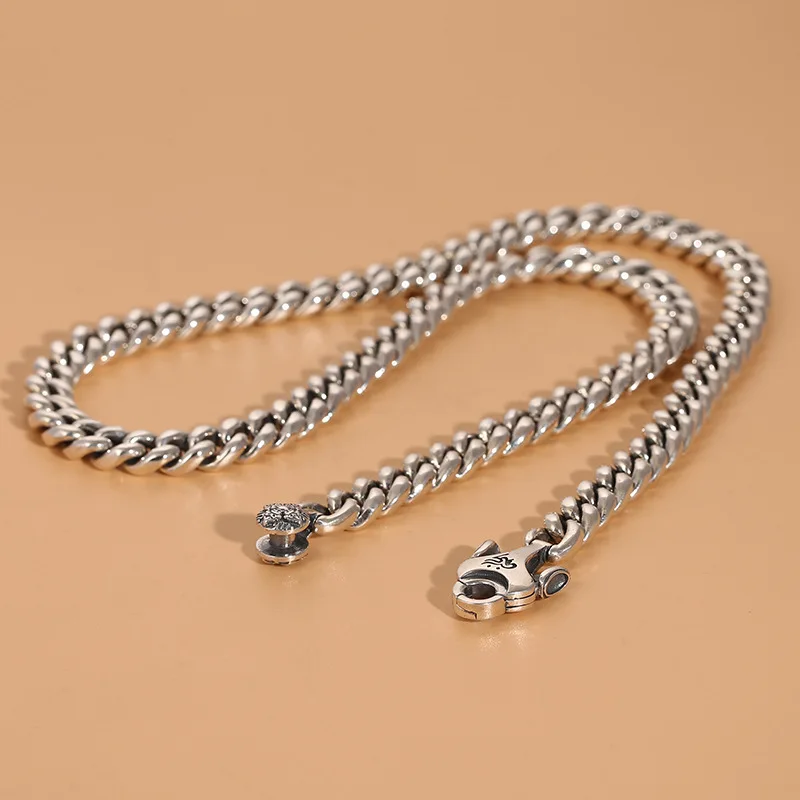 

Wholesale 925 thai silver vajra necklace casual glossy cuban silver chain men's trendy domineering six-character mantra necklace