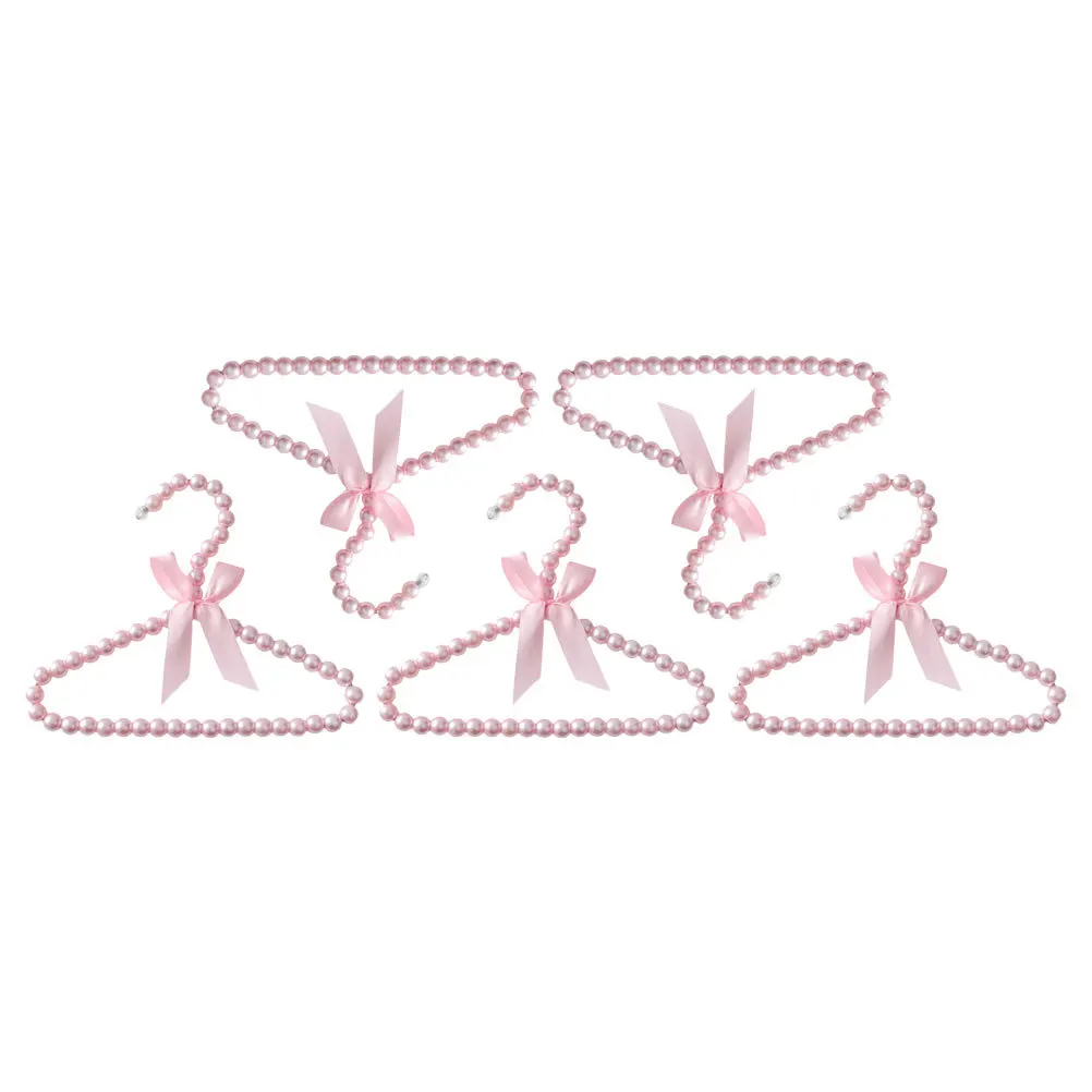 

5Pcs Small Pet Clothes Hangers Mini Pearl Beaded Dog Cat Clothing Display Plastic 20Cm Pink Elegant Design Dog Hangers