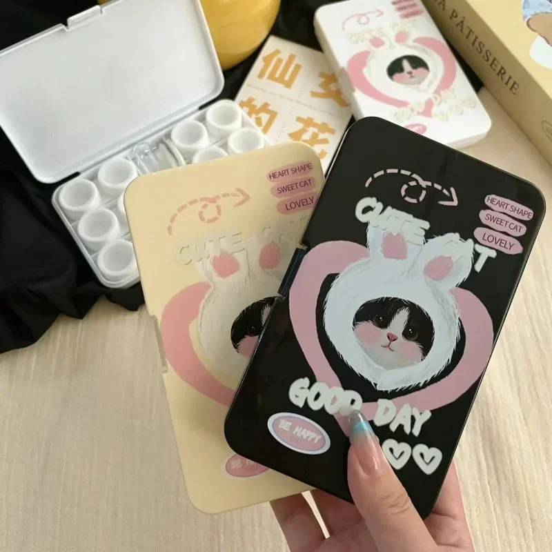 6pair/set Cute Cartoon Cat Contact Lens Case Portable Kawaii Eye Contact Travel Holder for Glasses Accessories Contact Solution