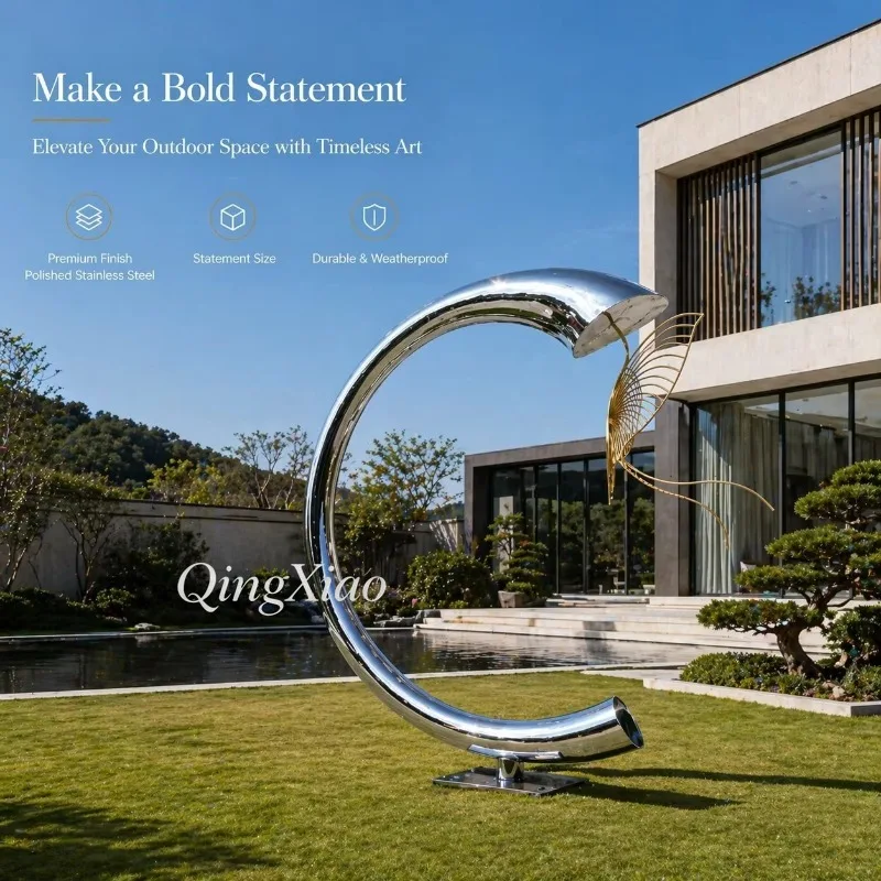 Modern Stainless Steel Abstract Sculpture Large Outdoor Metal Art Garden Landscape Decoration For Villa Courtyard And Hotel