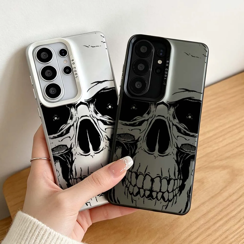 Art Skull Pattern For Samsung Galaxy S26 S25 S24 S23 S22 S21 Plus Edge Ultra FE 5G Colored Silver Phone Case