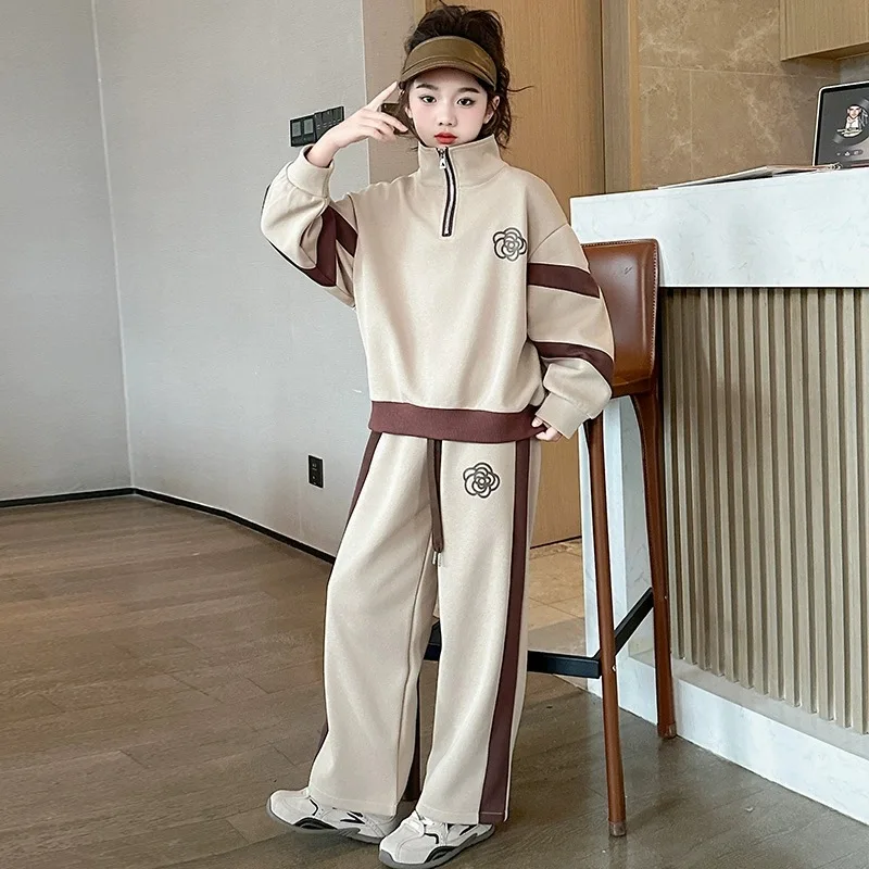 Autumn Girls Clothes Set Teenage Children Letter Pullover Top&Pants Bottom 2pc Kid Color Blocking Sweatshirts Fashion Tracksuits