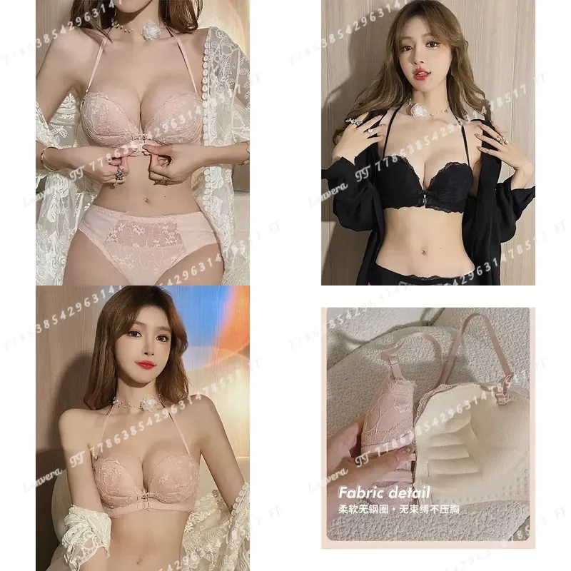Push Up Padded Bra Set for Small Bust Front Closure Strapless Sexy Lingerie Fashionable Back Design Comfort Fit Everyday Wear