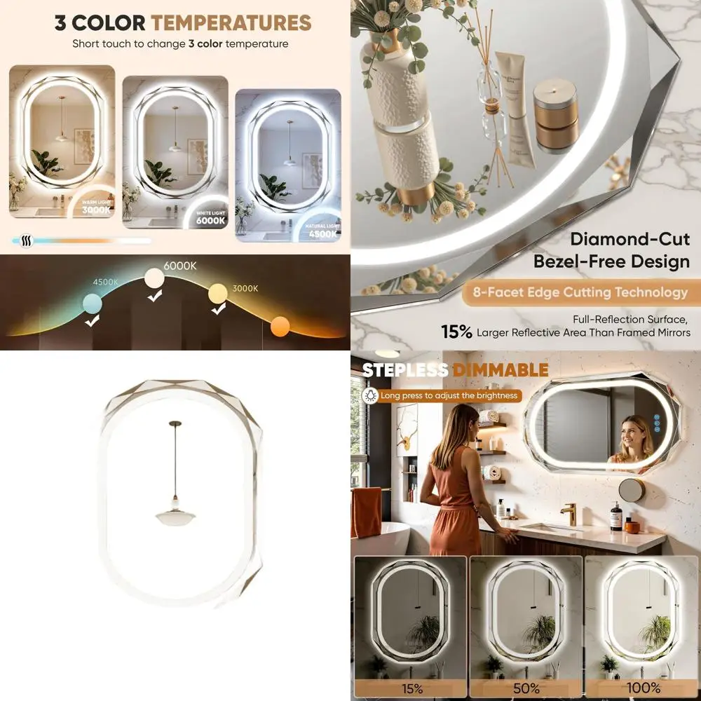 

Frameless 30x40 Oval LED Mirror, Vanity Backlit with Anti-Fog, Dimmable, 3 Color Options, Tempered Glass Bathroom Vanity Mirror