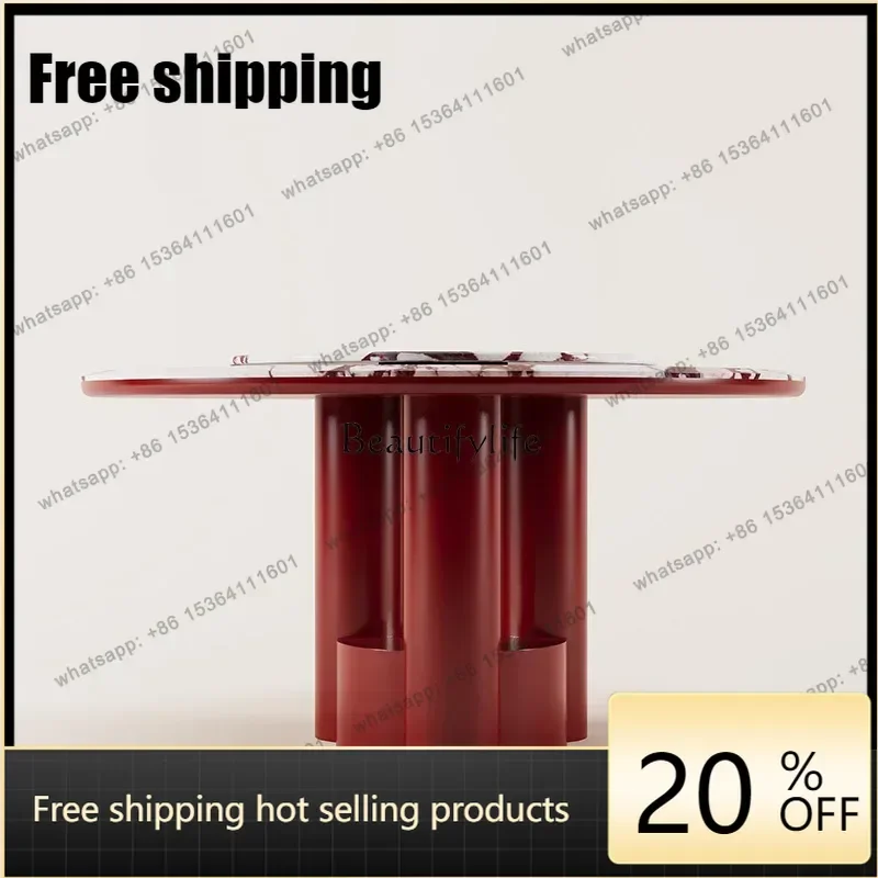 HJ Italian minimalist round dining table premium sense wabi-sabi style modern light luxury natural marble dining table