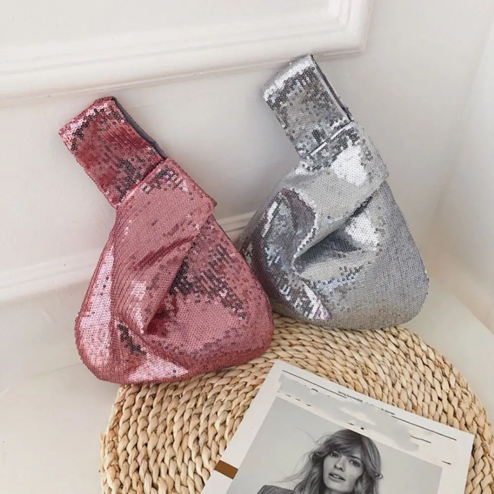 シンプルなグリッターノットリストバッグ韓国スタイルバケットバッグスパンコールハンドバッグ新年ギフト財布トートバッグレディース