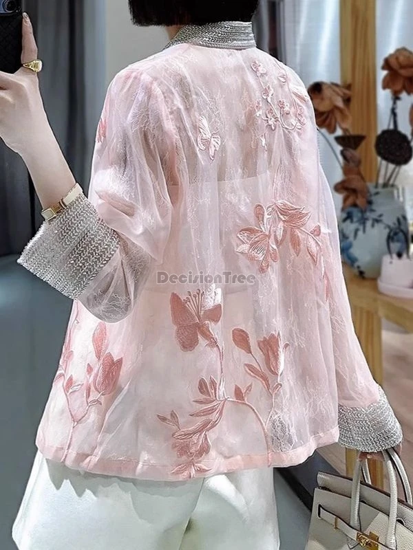 2024 chinese style vintage hanfu coat exquisite embroidery thin loose sunscreen cardigan sweet temperament elegant tang suit top