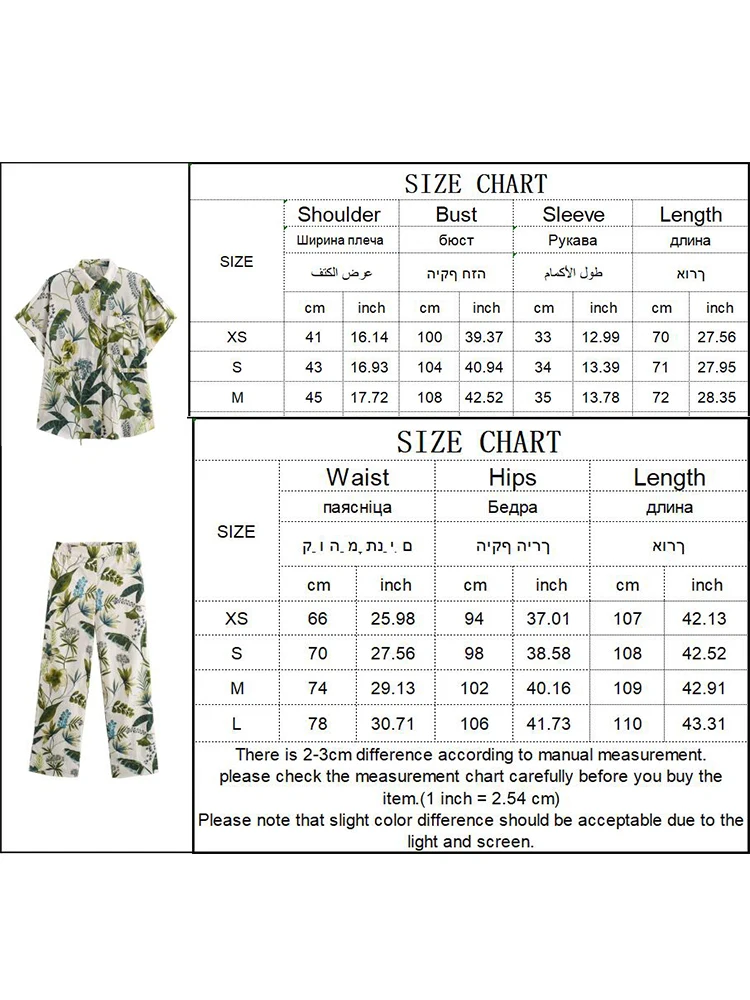 TRAF New Women Elegant 2 Piece Set 2024 Chic Printed Lapel Pocket Short Sleeves Shirt Top+High Waist Loose Elastic Waist Pants